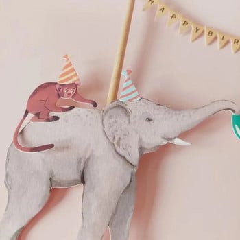 Animal Cake Topper Giraffe Elephant Zebra Happy Birthday Wedding Kids Party Baby Shower Cupcake Decoration Προμήθειες ψησίματος DIY