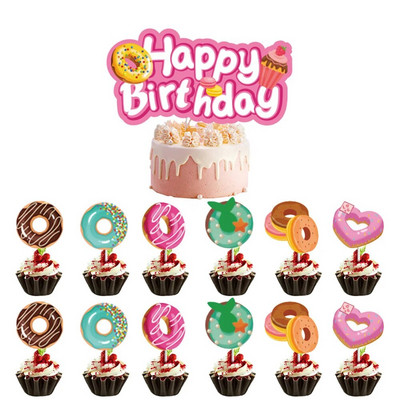 1-13 ΤΕΜ. Donut Happy Birthday Cupcake Toppers Decorations Theme Donut Birthday Cake Topper Supplies Donut Birthday Cake Toppers Supplies