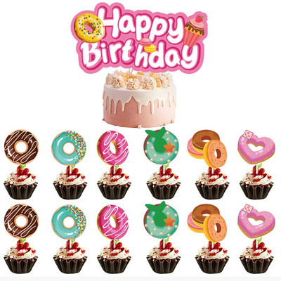 1-13 DB Fánk Boldog születésnapot Cupcake Toppers Díszítések Fánk témájú Születésnapi tortafeltöltő kellékek Fánk születésnapi torta dekoráció