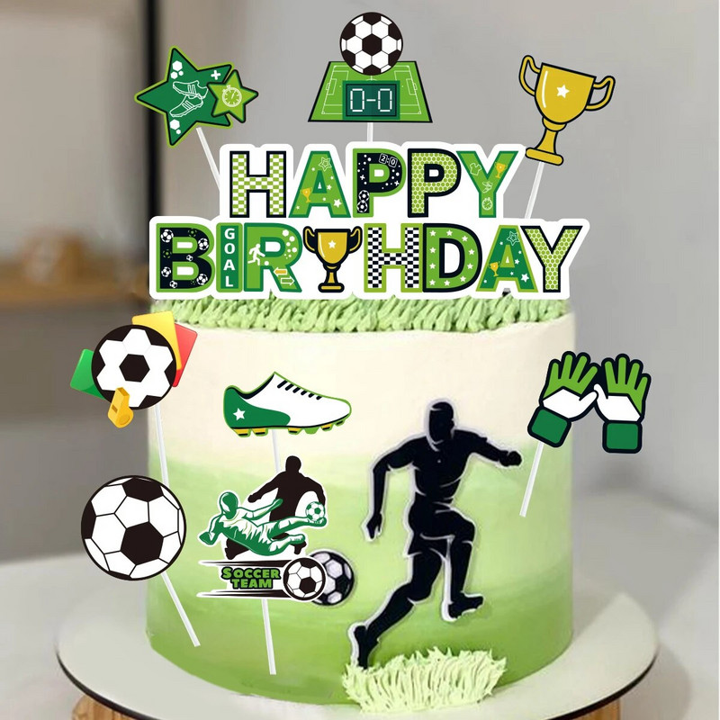 Futbalová párty ozdoba na muffiny, ozdoba na tortu všetko najlepšie k narodeninám, vlajka pre deti, chlapčenské narodeninové párty, dekorácie na tortu, párty potreby
