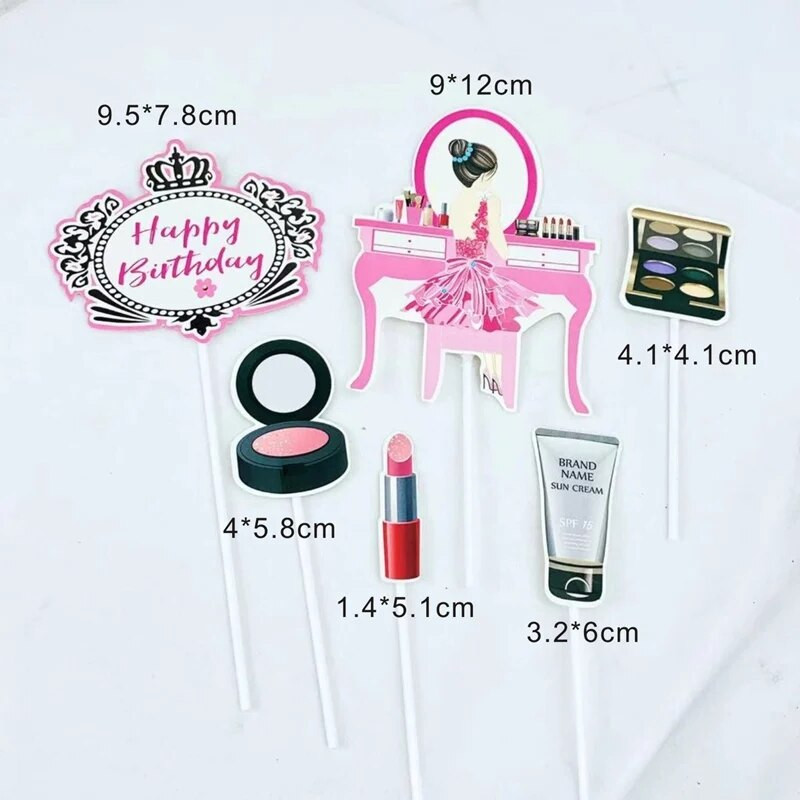 1 set de tort de machiaj pentru fete frumoase, inserare card steag, cumpărături romantice, card de desert, pentru petrecerea de aniversare, pentru decorarea tortului, consumabile pentru tort