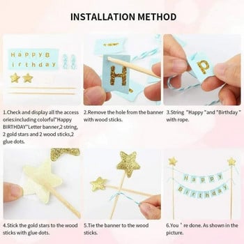 1/3 τεμ. Simple Gold DIY Cake Topper Creative Stars Baking Decoration Χαριτωμένα σημαίες τούρτας για χαρούμενα γενέθλια