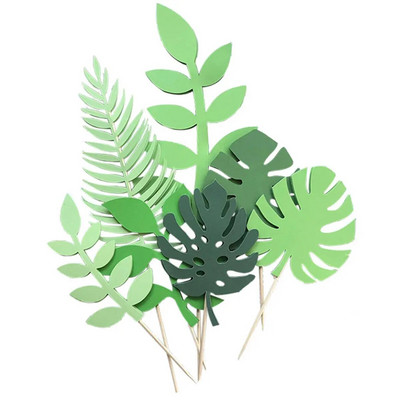 Decoratiuni pentru tort cu frunze de culoare verde proaspătă, decorațiuni amuzante pentru cupcake, frunze de palmier, pentru ziua de naștere