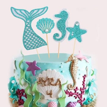 Cakelove 1 σετ Mermaid Pink Blue Party Decor Cake Supplies Αξιολάτρευτο Glitter Tail Cupcake Toppers Birthday Baby Shower Theme Party