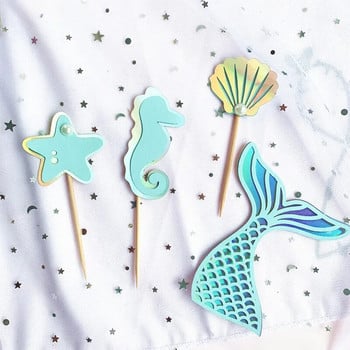 Cakelove 1 σετ Mermaid Pink Blue Party Decor Cake Supplies Αξιολάτρευτο Glitter Tail Cupcake Toppers Birthday Baby Shower Theme Party