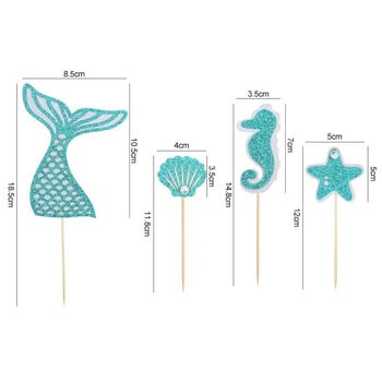 Cakelove 1 σετ Mermaid Pink Blue Party Decor Cake Supplies Αξιολάτρευτο Glitter Tail Cupcake Toppers Birthday Baby Shower Theme Party