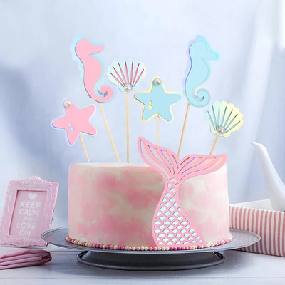 Cakelove 1 szett sellő rózsaszín, kék buli torta dekorációs kellékek Imádnivaló csillogó farok cupcake topperek Születésnapi Baby Shower tematikus buli