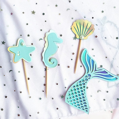 Cakelove 1 rinkinys Mermaid Pink Blue vakarėlio torto dekoravimo reikmenys Žavingi blizgantys uodeginiai keksiukų tvarsčiai Gimtadienio Baby Shower teminis vakarėlis