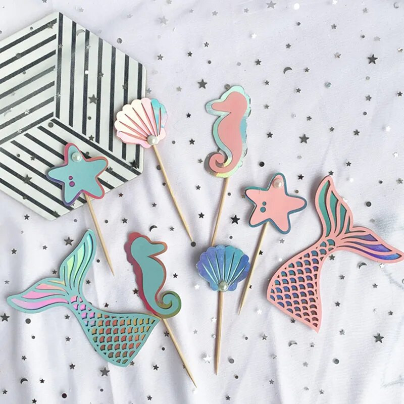 Cakelove 1 rinkinys Mermaid Pink Blue vakarėlio torto dekoravimo reikmenys Žavingi blizgantys uodeginiai keksiukų tvarsčiai Gimtadienio Baby Shower teminis vakarėlis