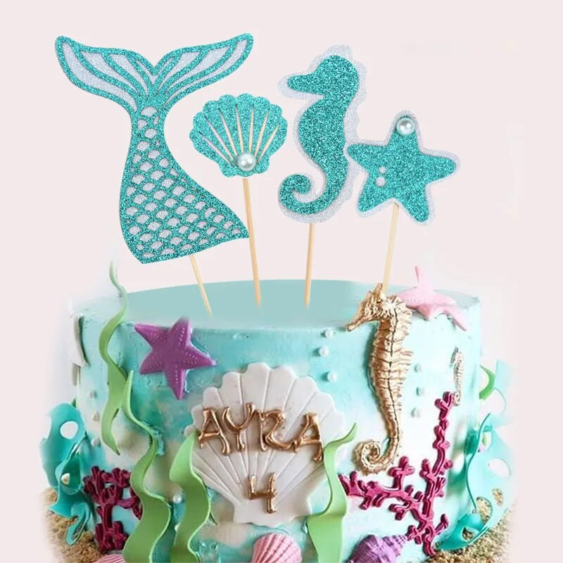 Cakelove 1 rinkinys Mermaid Pink Blue vakarėlio torto dekoravimo reikmenys Žavingi blizgantys uodeginiai keksiukų tvarsčiai Gimtadienio Baby Shower teminis vakarėlis