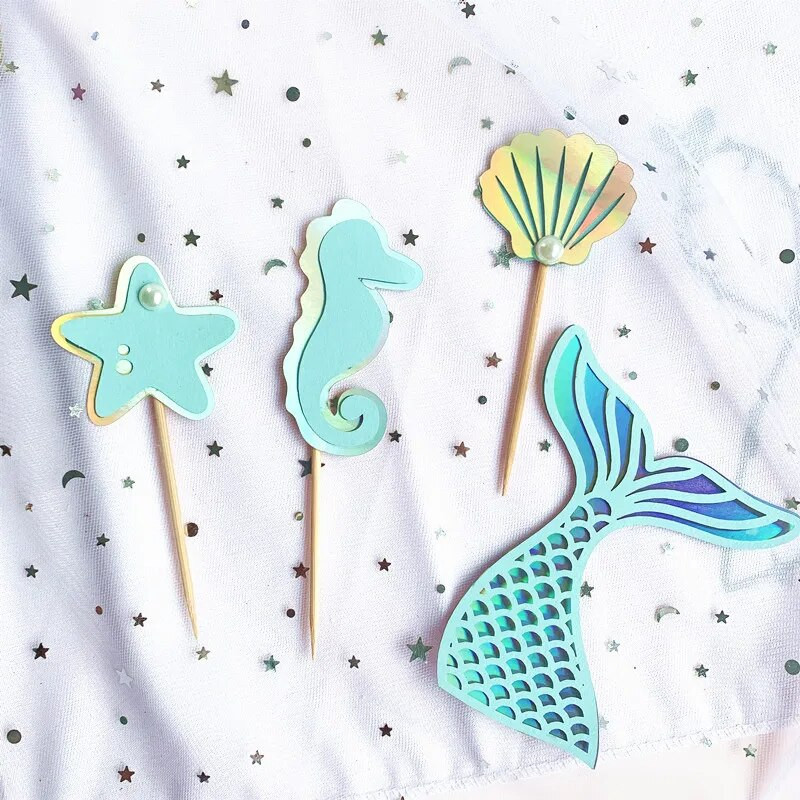 Cakelove 1 rinkinys Mermaid Pink Blue vakarėlio torto dekoravimo reikmenys Žavingi blizgantys uodeginiai keksiukų tvarsčiai Gimtadienio Baby Shower teminis vakarėlis