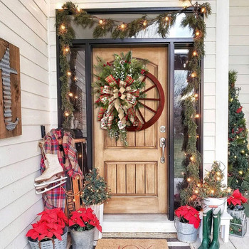Фермерска къща Вагон Колело Венец 40 см Коледа Зимна врата Висяща домашна външна декорация Подарък за Нова година Коледна украса 2024