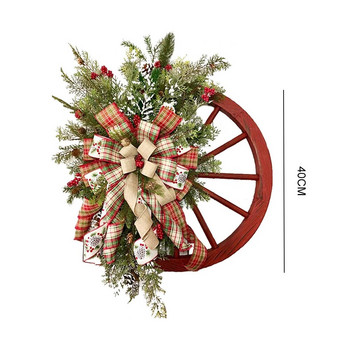 Στεφάνι με τροχό βαγονιού αγροικίας 40cm Χριστουγεννιάτικη Χειμερινή Πόρτα Κρεμαστό Διακόσμηση Εξωτερικού σπιτιού Πρωτοχρονιάτικο Δώρο Χριστουγεννιάτικη Διακόσμηση 2024