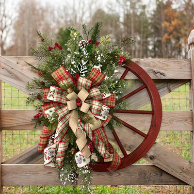 Farmhouse Wagon Wheel Wreath 40cm Christmas Winter Door Hanging Home Outdoor Decoration New Year Gift Christmas Decoration 2024