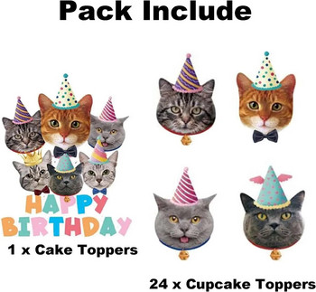 Нова анимационна котка Честит рожден ден Cupcake Topper Set Baby Cat Birthday Cake Topper for Wedding Birthday Cake Decorations