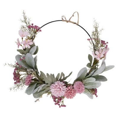Artificial Flower Realistic Wreath Green Plants Door Hanging Scene Iron Wreath Pendant Wedding Valentine`S Day Decorations