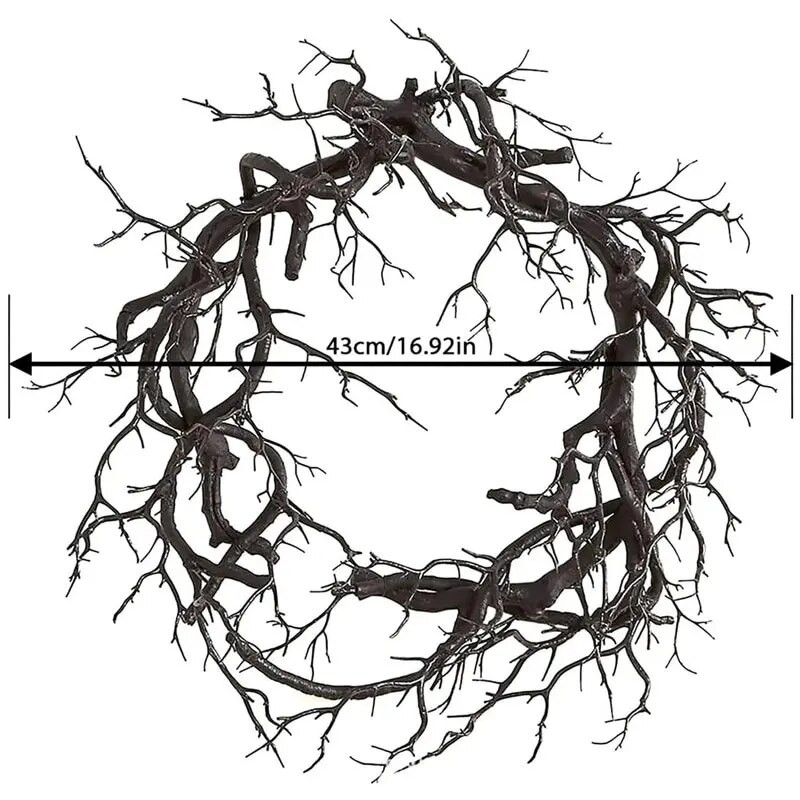Noć vještica Vijenac od mrtvog drveta Simulacija crne grane s crvenim LED svjetlom 43CM Vijenci za vrata Cvjetni vijenac Dekoracija za Noć vještica