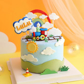 Карикатура Железопътен влак Торта за торта Декорация за парти за рожден ден Момче Baby Shower Кола Декорация за парти торта Една година Декорация за 1-ви рожден ден