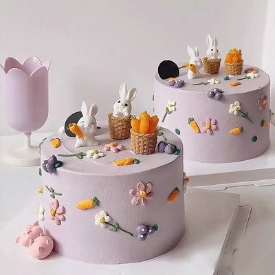 Aranyos állat húsvéti nyúl mini figurák nyuszi sárgarépa torta dekoráció csaj cupcake tops húsvéti sütéshez kellékek