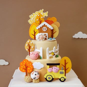 Cartoon Farm Animal Cow Cake Toppers Tractor Στολίδι κοτόπουλου για άλογα προβάτων για αγόρι κορίτσι 1ο γενέθλια Baby Shower Party Decor