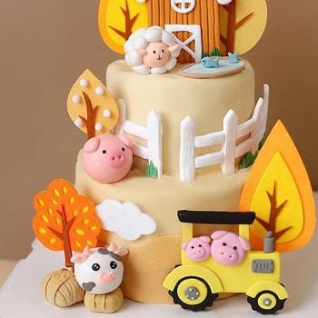 Cartoon Farm Animal Cow Cake Toppers Tractor Στολίδι κοτόπουλου για άλογα προβάτων για αγόρι κορίτσι 1ο γενέθλια Baby Shower Party Decor