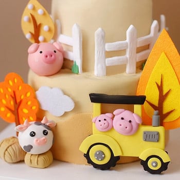 Cartoon Farm Animal Cow Cake Toppers Tractor Στολίδι κοτόπουλου για άλογα προβάτων για αγόρι κορίτσι 1ο γενέθλια Baby Shower Party Decor