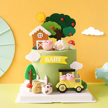 Cartoon Farm Animal Cow Cake Toppers Tractor Στολίδι κοτόπουλου για άλογα προβάτων για αγόρι κορίτσι 1ο γενέθλια Baby Shower Party Decor