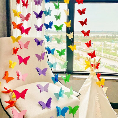 2m 3D хартиен банер с пеперуди Гарланд банер за парти за рожден ден Baby Shower Постепенна цветна завеса Сватбена украса за момиче