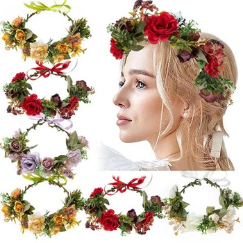 Λουλούδι Headband Τριαντάφυλλα Γιρλάντα Hair Band Crown Boho ύφασμα στεφάνι φωτογραφικά στηρίγματα Φεστιβάλ Γάμος Αξεσουάρ μαλλιών