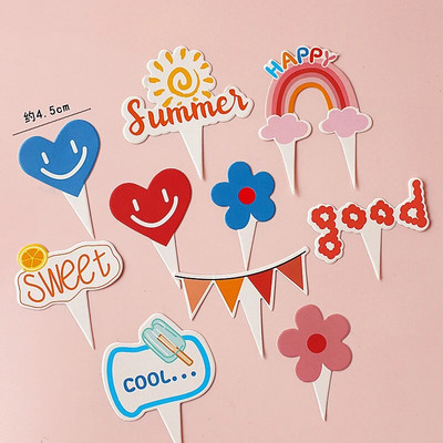 12 бр. Цветна 3D маргаритка Торта за торта за парти за рожден ден Деца Бебе момиче Принцеса Сувенири Цвете Декорация на торта за рожден ден Десерт Декор