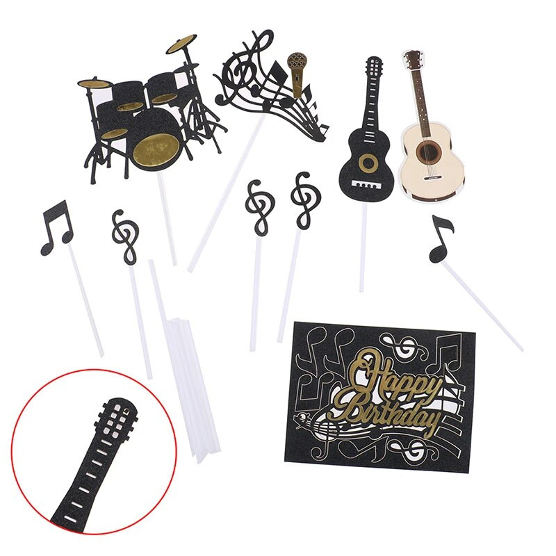 1Muzikinių natų rinkinys Su gimtadieniu Animacinių filmų torto viršelis Keksiukas Vėliava Popierinis gitara Kūdikių dušas Gimtadienio torto kepimo vakarėlio dekoravimas