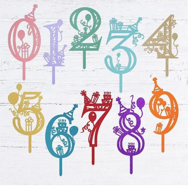 Farebné 0-9 čísla všetko najlepšie k narodeninám, zlaté akrylové ozdoby na svadobné torty pre deti, narodeninovú párty, torty, potreby na bábätko