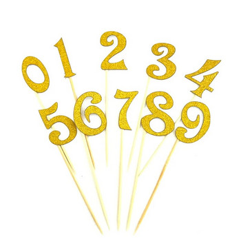 10 τεμ/Σετ 0-9 Χρυσά Ασημένια γκλίτερ Αριθμοί Κέικ Σημαία Κιτ Γάμου Παιδικά Γενέθλια Cupcake πάρτι Διακόσμηση