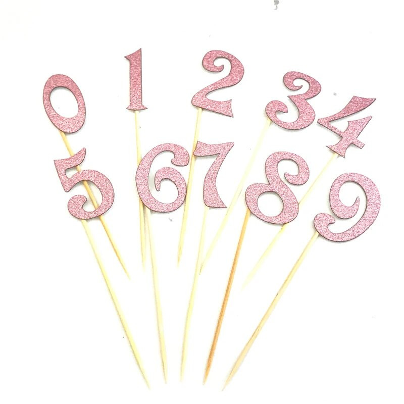 10 bucăți/set 0-9 numere aurii, argintii, cu sclipici, kit de decorare pentru steag pentru tort, pentru nunta, copii, pentru ziua de naștere, pentru decorare pentru petrecere.