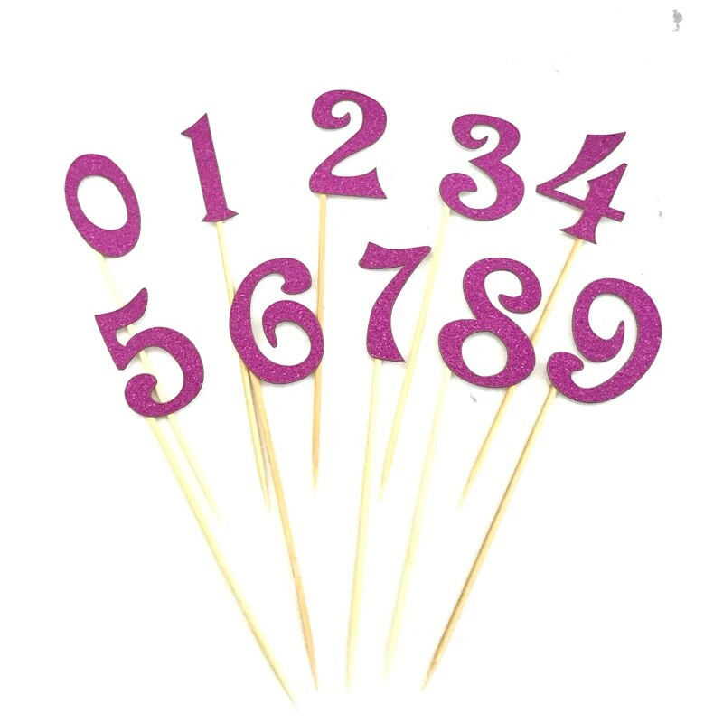 10 bucăți/set 0-9 numere aurii, argintii, cu sclipici, kit de decorare pentru steag pentru tort, pentru nunta, copii, pentru ziua de naștere, pentru decorare pentru petrecere.