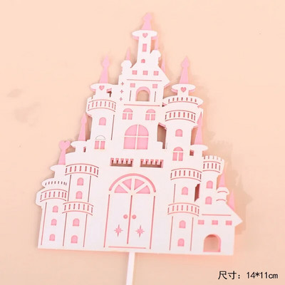 Daugiasluoksnis stereoskopinis animacinių filmų pasakų pilies torto dekoravimas rožinis mėlynas auksinis torto papuošalas Linksmo gimtadienio vakarėlio dekoras vaikams