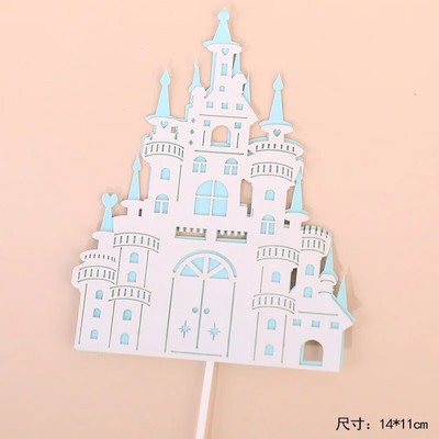 Daugiasluoksnis stereoskopinis animacinių filmų pasakų pilies torto dekoravimas rožinis mėlynas auksinis torto papuošalas Linksmo gimtadienio vakarėlio dekoras vaikams