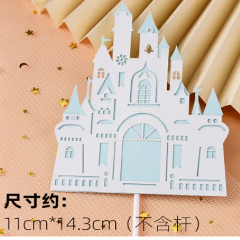 Daugiasluoksnis stereoskopinis animacinių filmų pasakų pilies torto dekoravimas rožinis mėlynas auksinis torto papuošalas Linksmo gimtadienio vakarėlio dekoras vaikams