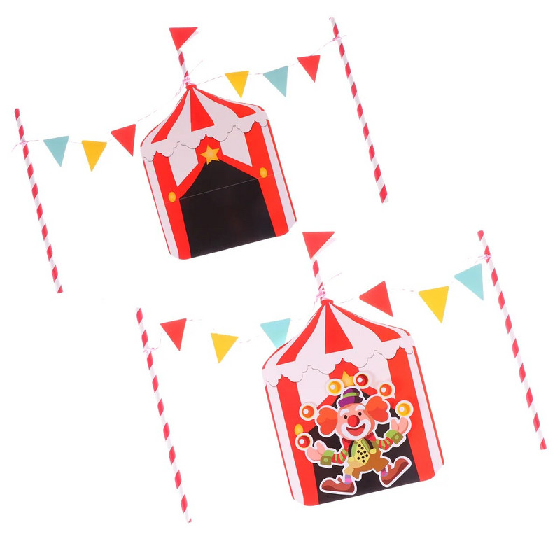 2 Cirko klounų tortų tvarsčių rinkiniai, keksų dekoravimo reikmenys gimtadienio šventei