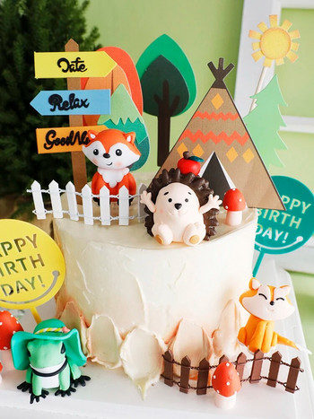Животни Таралеж лисица жаба писалка Дърво Топер за торта за рожден ден Декорация Консумативи за печене Baby Shower Десерт Декорация