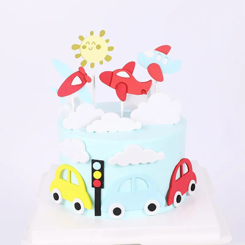 Torto dekoravimas Konstravimo tema Gimtadienio vakarėlio automobilio lėktuvas Happy Birthday Cake Topper Baby Shower Berniuko gimtadienio vakarėlis