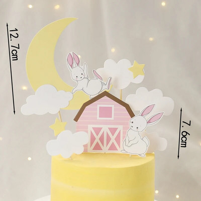 Розово зайче Заек Декорации Смола Любовно сърце Торфи за торта Парти за рожден ден Happy for Kid Baby Shower Консумативи за печене