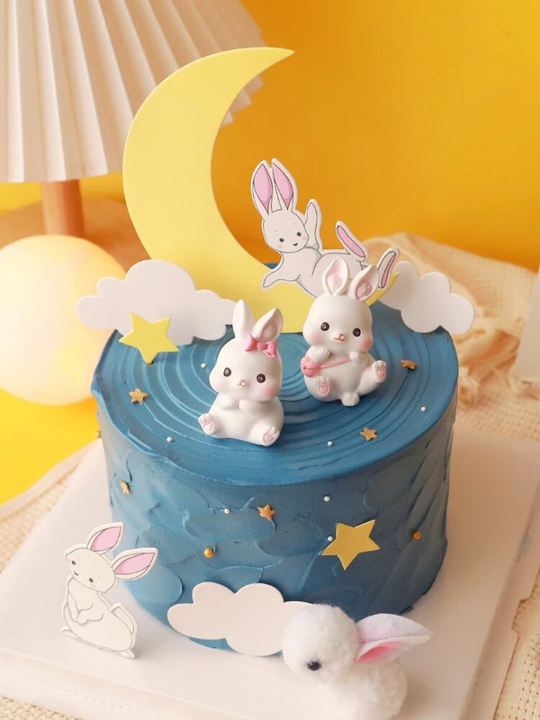 Розово зайче Заек Декорации Смола Любовно сърце Торфи за торта Парти за рожден ден Happy for Kid Baby Shower Консумативи за печене