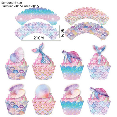 Birthday Party Cupcake Toppers Wrappers Let`s Be Mermaids Baby Shower Προμήθειες για πάρτι γενεθλίων Διακοσμήσεις τούρτας