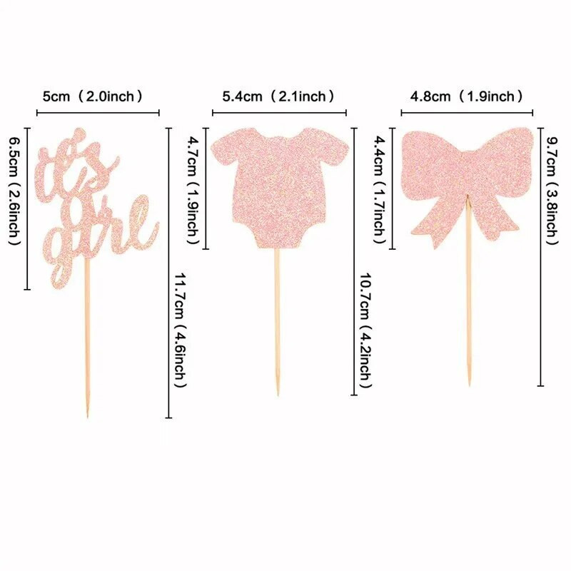 12 bucăți Toppers pentru cupcake, roz Its A Girl, pentru decorațiuni pentru tort pentru baby shower, pentru revelația de gen, pentru fete, 1-a aniversare, pentru petrecerea de nuntă