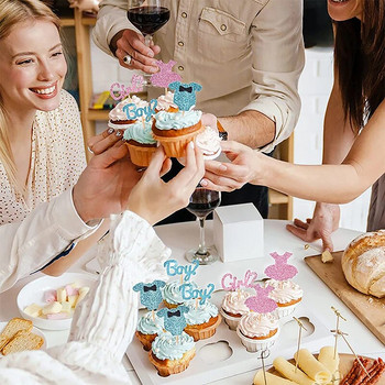12 τεμ. Επιλογές για επιδόρπιο κέικ για αγόρια ή κορίτσια Προμήθειες διακόσμησης για πάρτι αποκάλυψη φύλου Ροζ μπλε Baby Shower Food Shower Cake