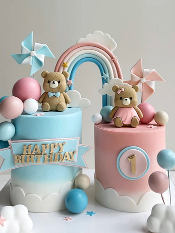 Бебе, момче, момиче, украса за торта за рожден ден Гумена сладка статуя на мече Топпери за торта Декорация на торта за първи рожден ден Baby Shower