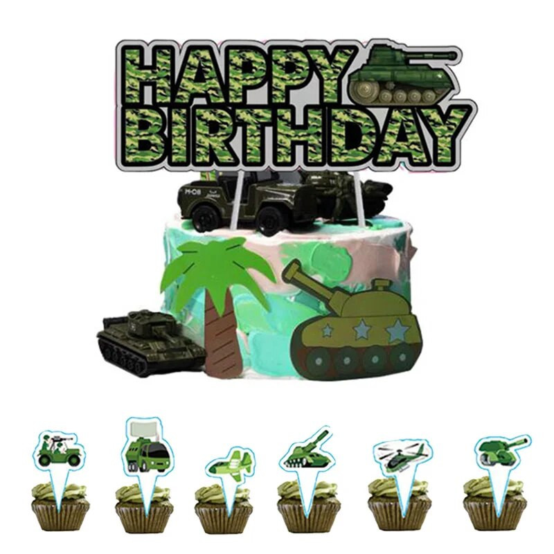 Topper pentru tort camuflaj verde armată pentru decorațiuni militare pentru petreceri cu tematică pentru băiat, consumabile pentru petrecerea de naștere, camouflage, pentru cupcake
