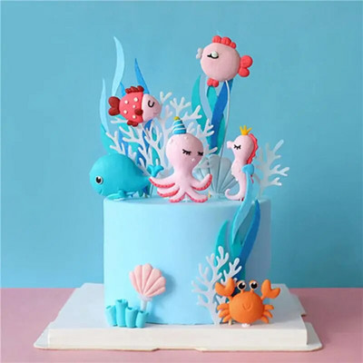 Fish Animal Cake Topper Decor Birthday Cake Under The Sea Party Mermaid Party 1st First Birthday Party Decor Kids Baby Shower