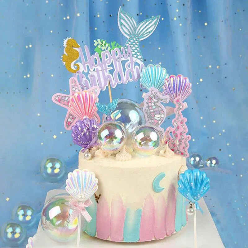 Decor pentru tort cu animale de pește, tort de aniversare, petrecere sub mare, petrecere cu sirene, decor pentru prima petrecere, pentru copii, baby shower